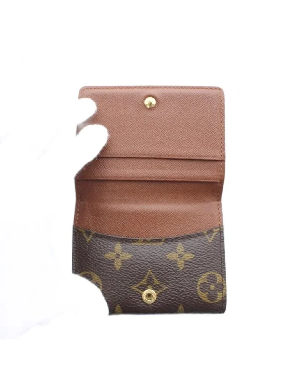 Louis Vuitton Coin Case Wallet Card Brown Snap Button Monogram Pattern RI